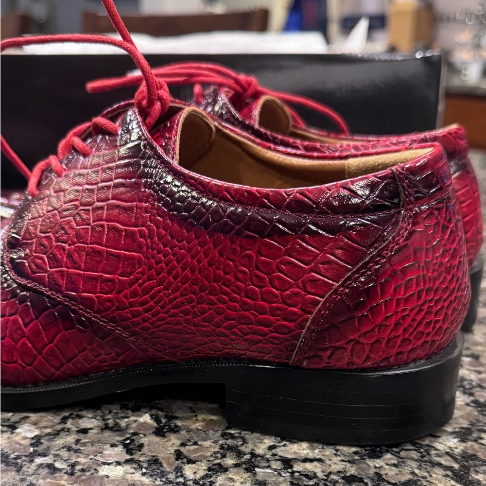 Alberto Fellini Faux Alligator Leather Oxford Mens 8.5 Red Dress Shoe Rockabilly - Picture 13 of 13